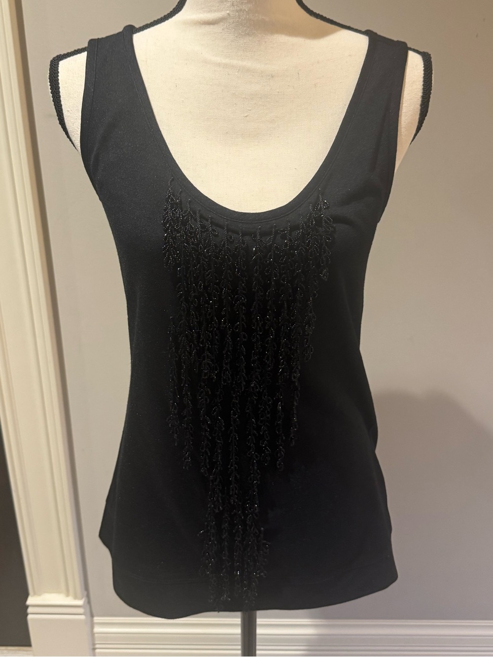 Diane Von Furstenberg Black Beaded Fringe Tank